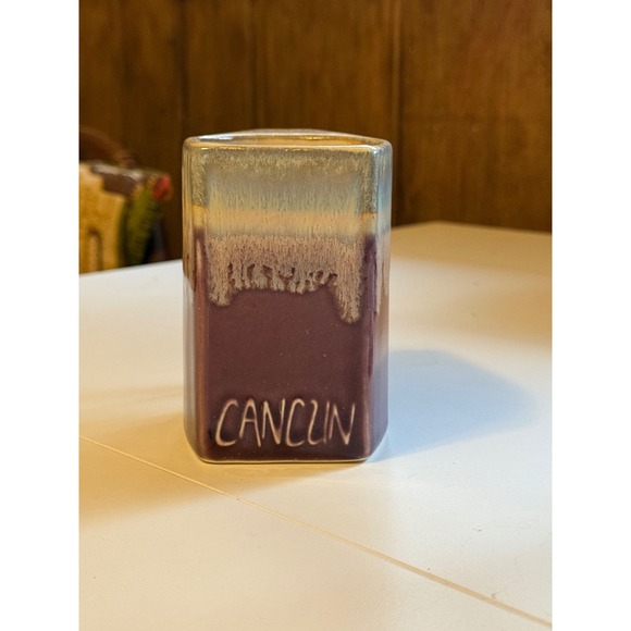 Unbranded Other - Vintage Cancun Geometric Ceramic Mug Purple Drip‎ Glaze Triangular Pottery Cup